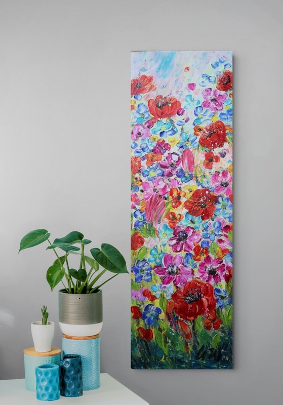 12x36 Wildflower Celebration Original Floral Painting Colorful Poppies Art gallery