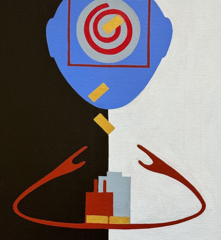 Vintage Geometric Surreal Abstract Painting Art Wall Hanging Signed REM Menges gallery