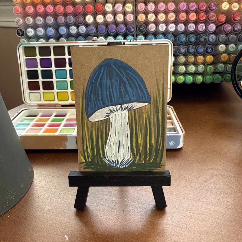 Original Watercolor ACEO – whimsical mushroom art recycle – OOAK Mini Nature