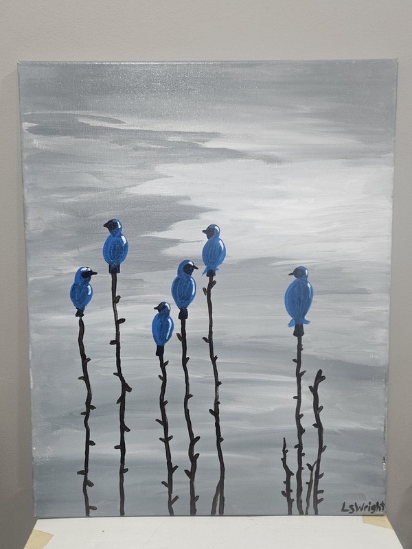 Blue Birds Painting, Original Art, Bird Painting, Oil Painting, 16 by 19 inch