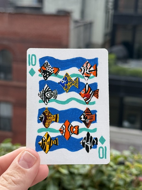 ACEO Cute Colorful Fish Original Acrylic Painting Ten of Diamonds Playing Card