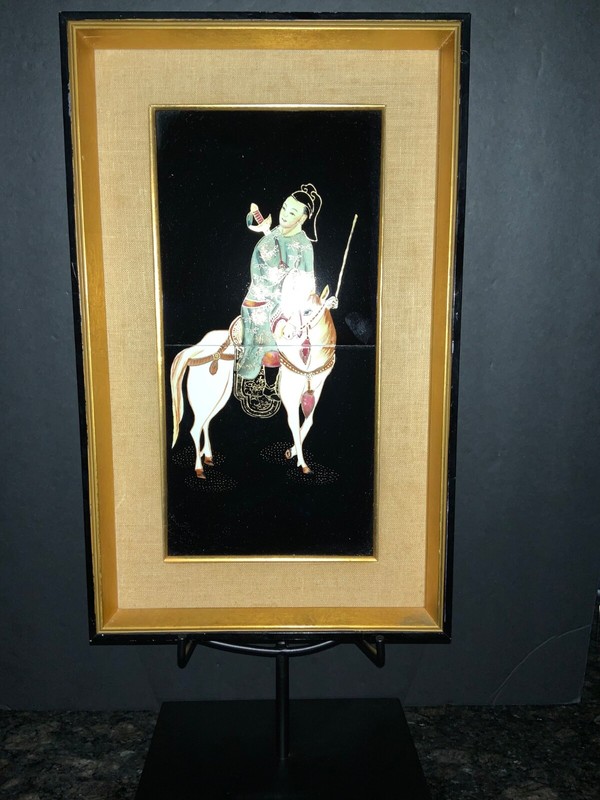 Lenwile Ardalt Artware Japan Hand Painted Framed Wall Tile Samurai on Horseback