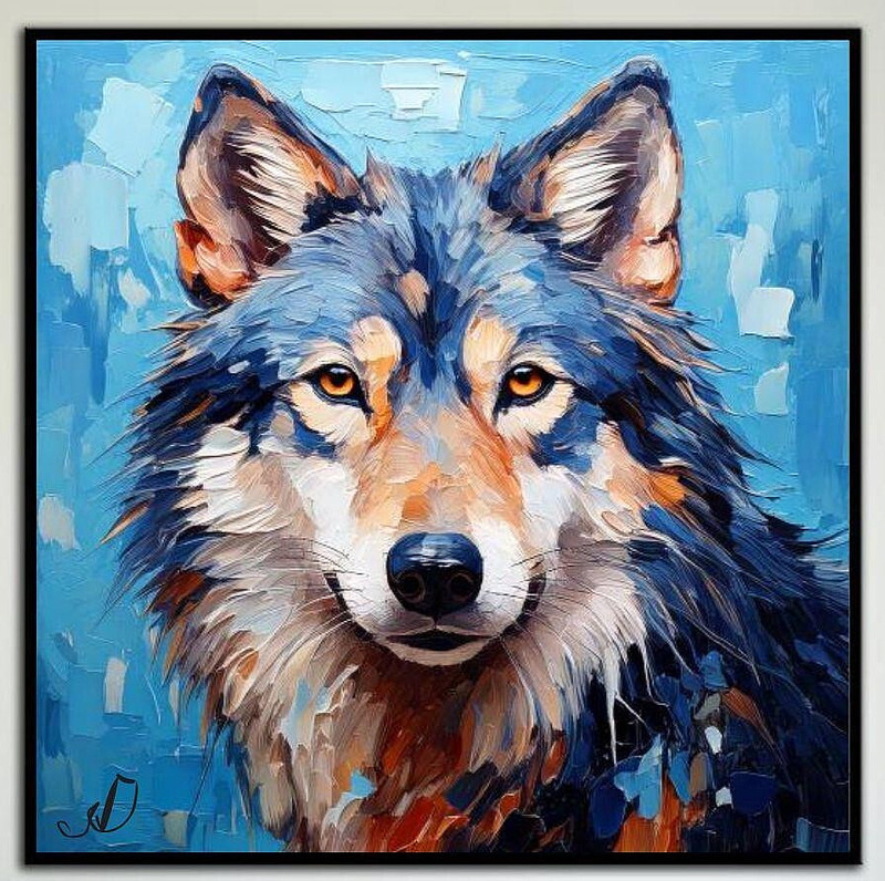 ORIGINAL Oil PAINTING on Canvas Wolf Art 12×12 in Textured Artwork Impasto