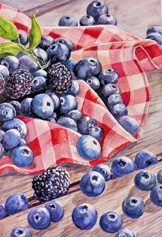 Blueberry Blue Berries Watercolor Nature Painting Fresh Summer Fruit Kitchen Art