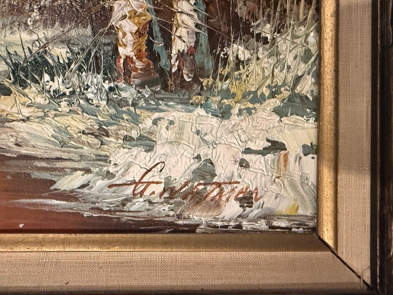 FRAMED GEORGE WHITMAN ORIGINAL OIL ON CANVAS PAINTING 28x24 WINTER FOREST gallery