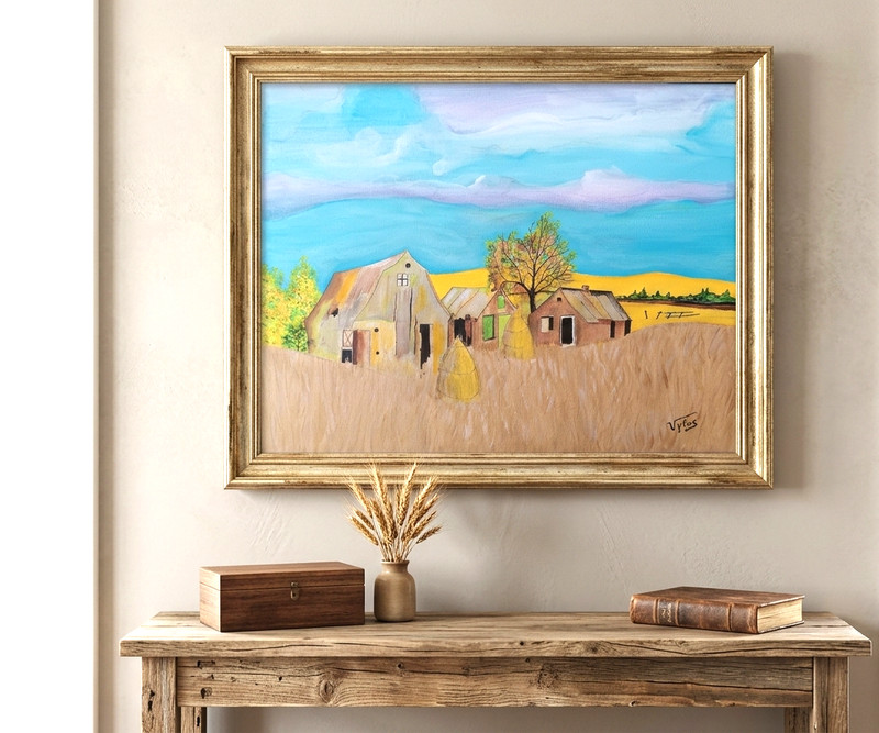 Farmhouse Countryside Original Acrylic Painting Canvas Signed P Vytas 16×20