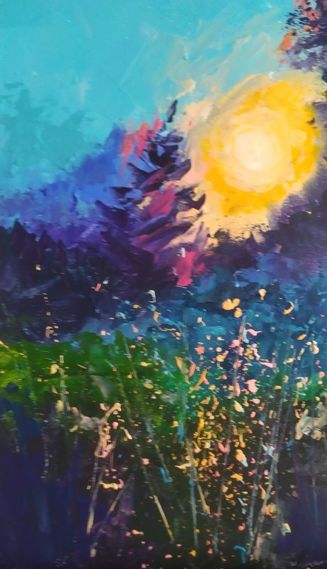 acrylic painting on panel original hand made art purple evening shadows and sun gallery