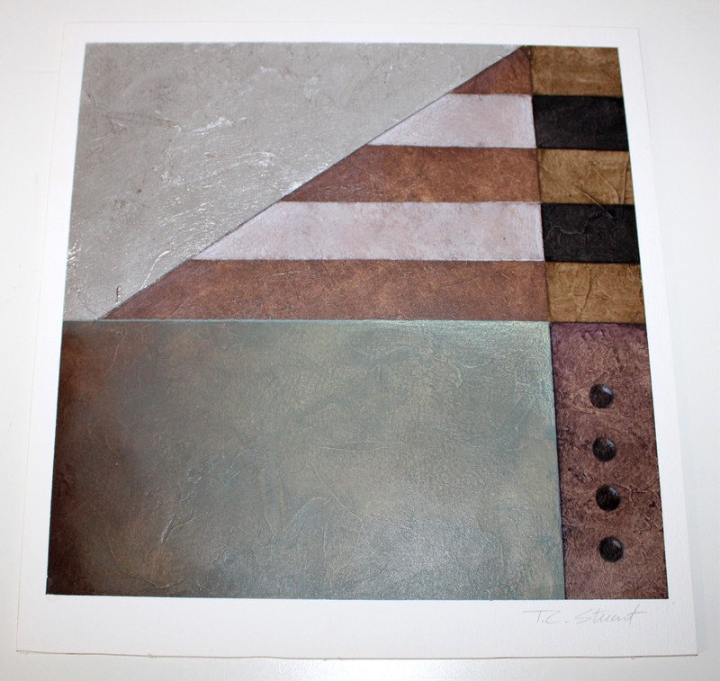 TC Stuart GEOMETRIC Painting Silver Leaf on paper Original Signed gallery