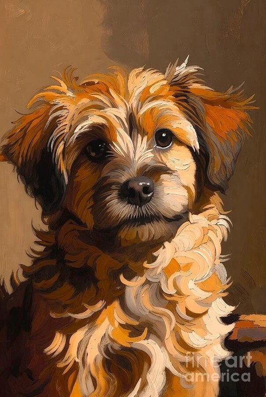 new handmade Painting on 12″x 16″canvas Fluffy Dog 8019X by Wendy