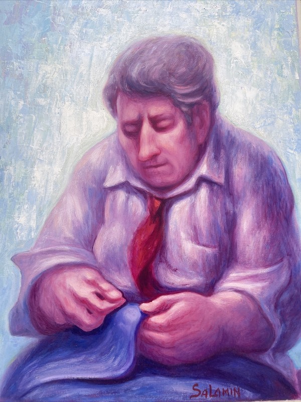 BLUE COLLAR WORKER PAINTING AMERICAN BUSINESS MAN OFFICE PORTRAIT LISTED SALAMIN
