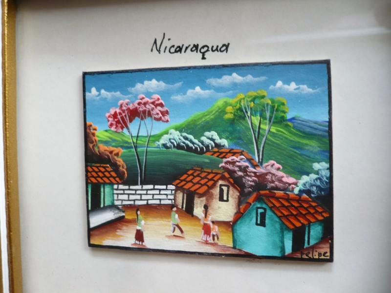 FINE VINTAGE FOLK ART NICARAGUA VILLAGE SCENE MINIATURE OIL COLORFUL LATIN ART gallery
