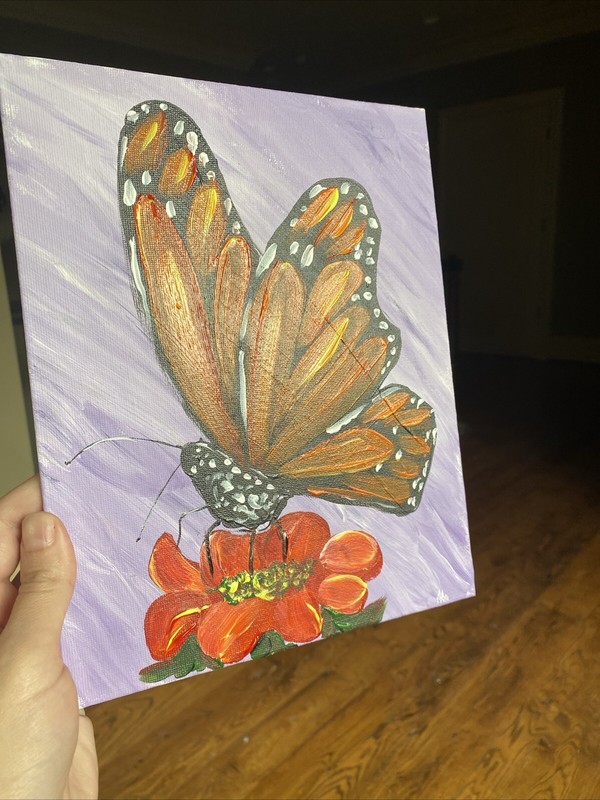 Butterfly,Abstract Flowers,still Life,acrylic painting on canvas original 8/10 gallery