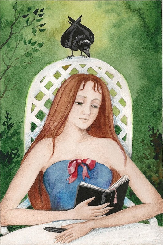 5×7 PRINT OF PAINTING RYTA GARDEN PORTRAIT Woman Girl Female Crow Spring Flower