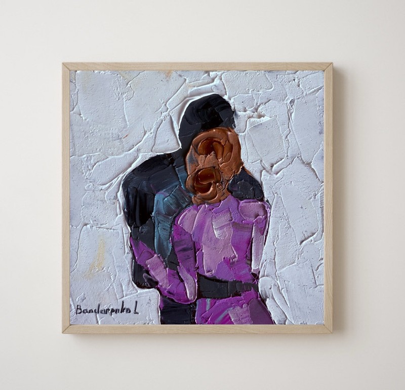 Couple Painting Family Original Art Love Small painting Hug Woman Man Art