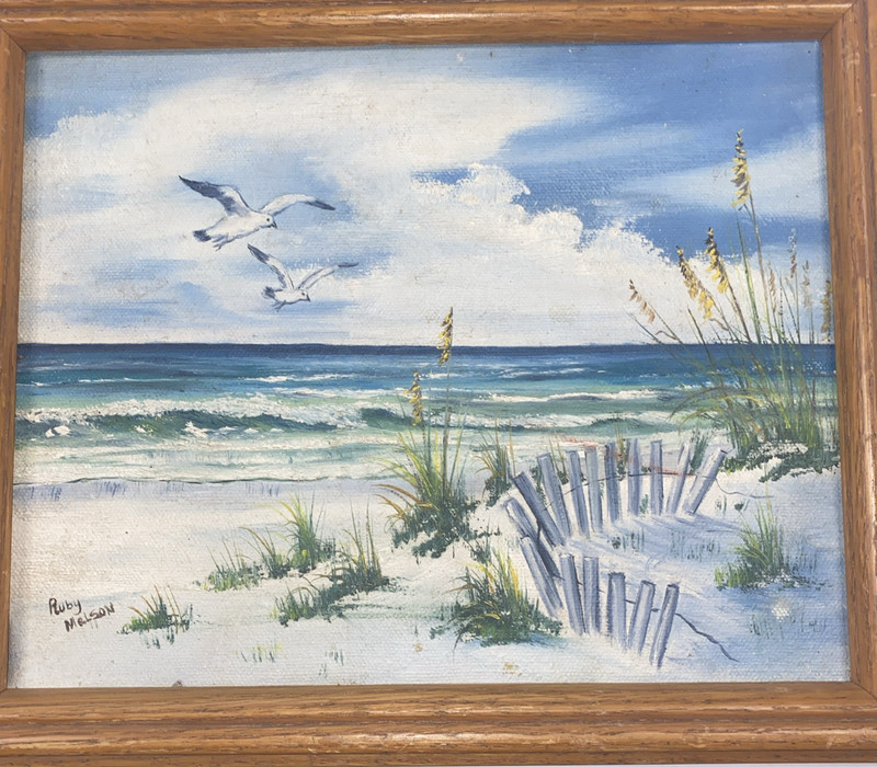Original Painting by Ruby Melson, 11 1/2" x9 1/2" Beach/Seagulls gallery