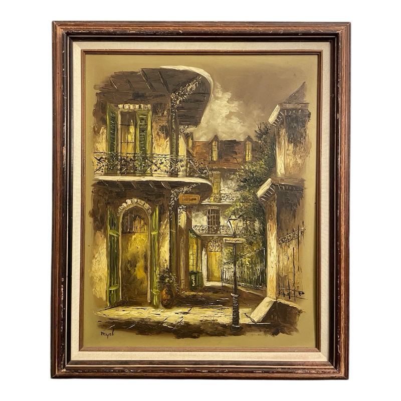 Myrl D’Arcy New Orleans French Quarter Oil Painting St Peter Street Framed 24″
