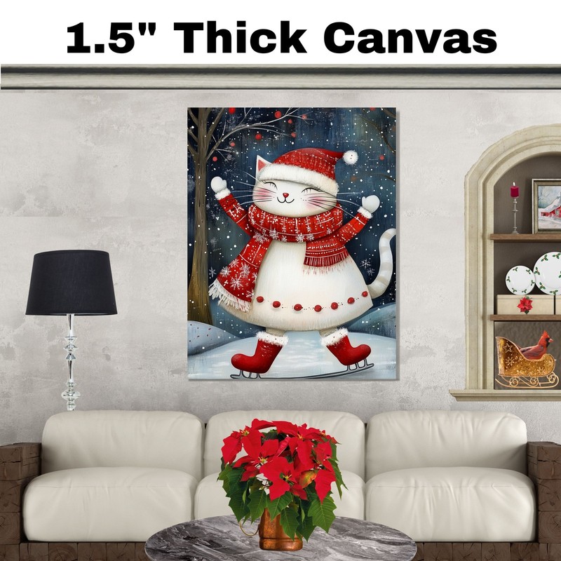 Christmas Cat Ice Skating Holiday Decor Flat Rolled, Framed Or Wrapped Canvas gallery