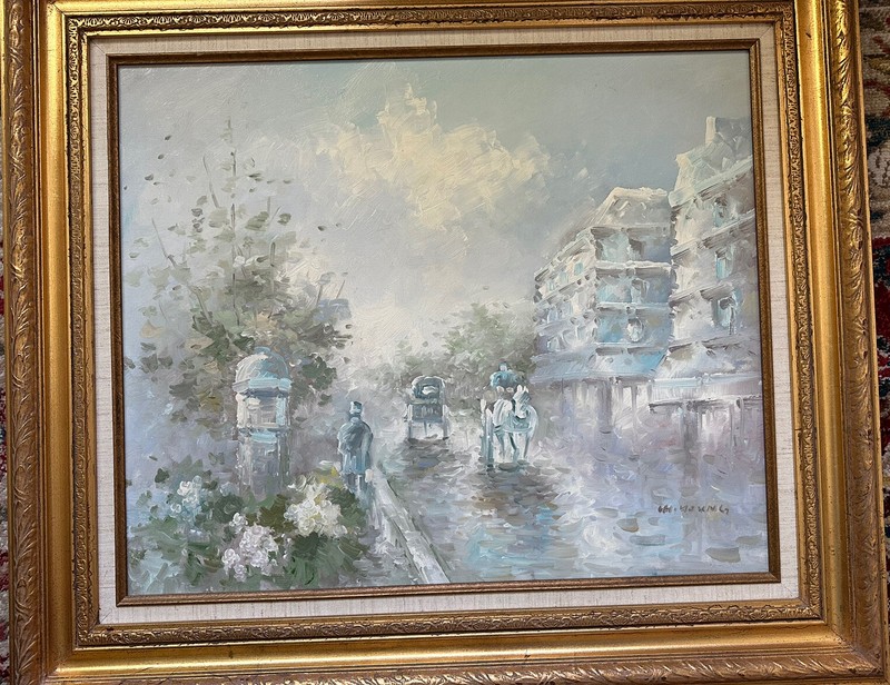 1950s Ancient Paris Street Spring Under The Rain Oil Painting Pastels FRANCE gallery