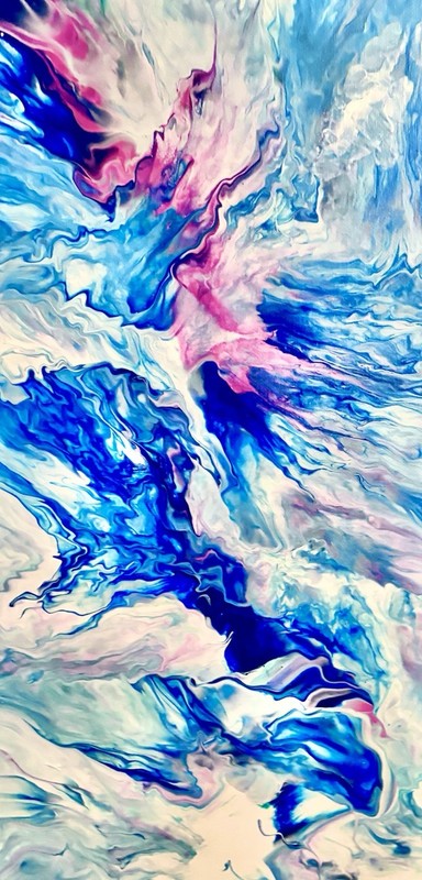 Blue, Navy, White, Baby Blue, and Pink Abstract Acrylic Art Painting