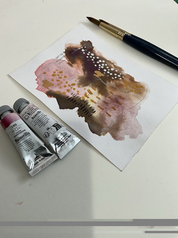 ACEO Original Watercolor Abstract 5 x 7 Painting Art Card With Gold Signed gallery
