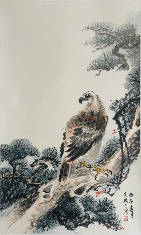 Eagle on the Pine, Original Chinese Ink Art,Handpainted by Grandpa 80.3" x 31.5" gallery