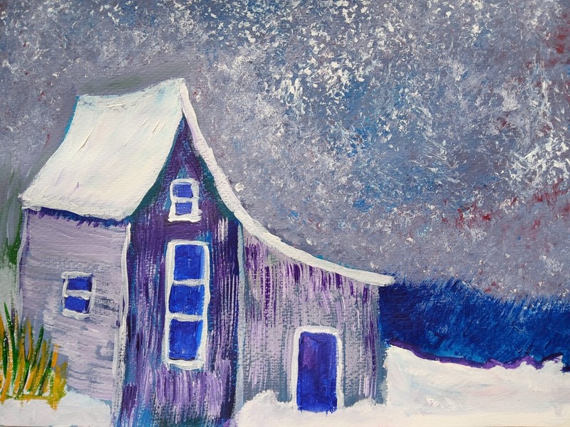 Impressionism Blue Country House 11X14 Handmade Signed Colorful ART Painting