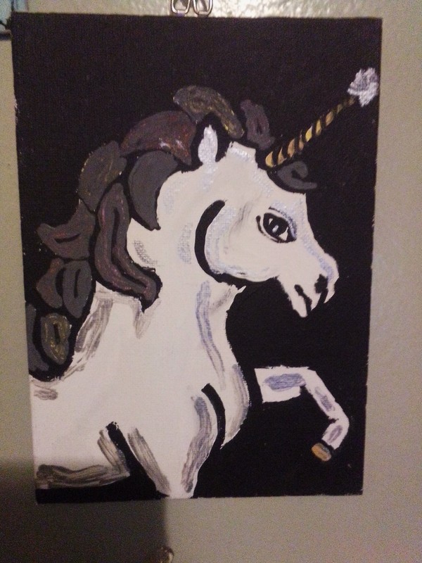 Painting Of A Silver And White Unicorn