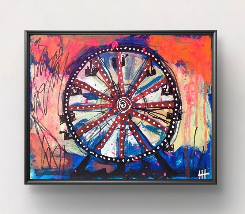 Original Neo Expressionist Ferris Wheel Acrylic 11×14 Canvas, Holly Hammond
