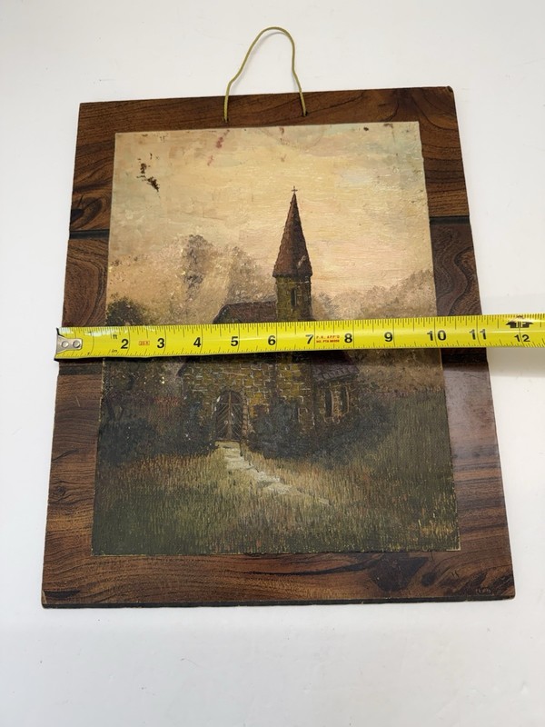 Vintage European Oil Painting Country Landscape Moody Plaque 14x11” gallery