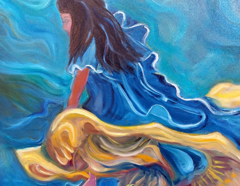 ORIGINAL OIL PAINTING HAWAII ARTIST 'DANCER IN BLUE" ONE OF A KIND gallery