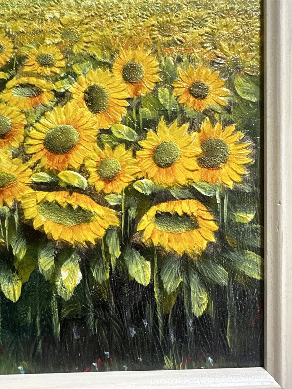 Charles Benolt Sunflower Fields Raised Oil Original Painting Framed 21x17 gallery