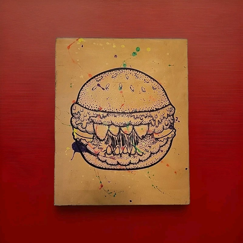 Metal The Brand Hamburger On Wood 14x17" Original Urban Art Michael Wieclaw gallery