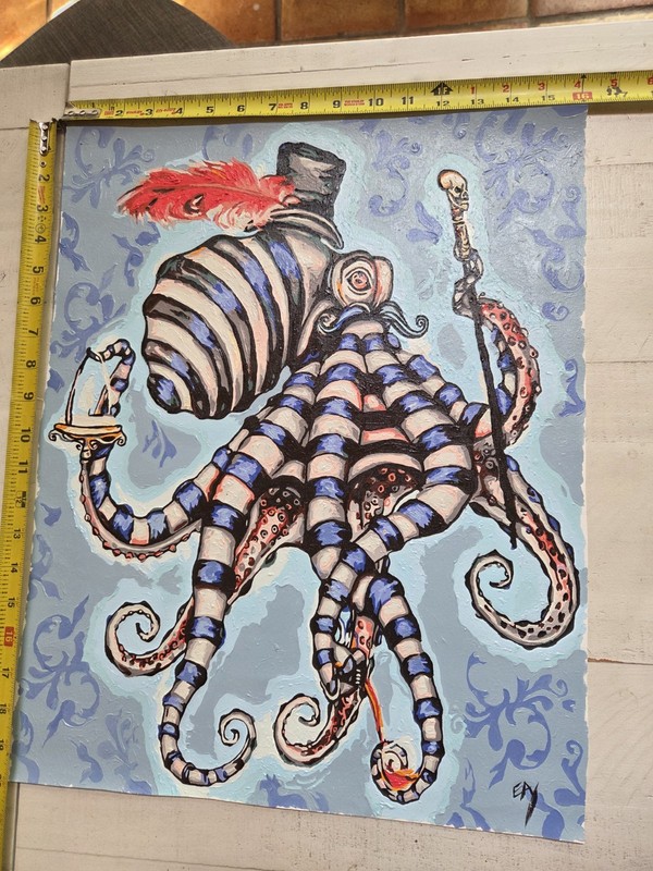 Signed 1:1 Sir Octopus One Of A Kind Hand Painted Loose Canvas Acrylic Painting 