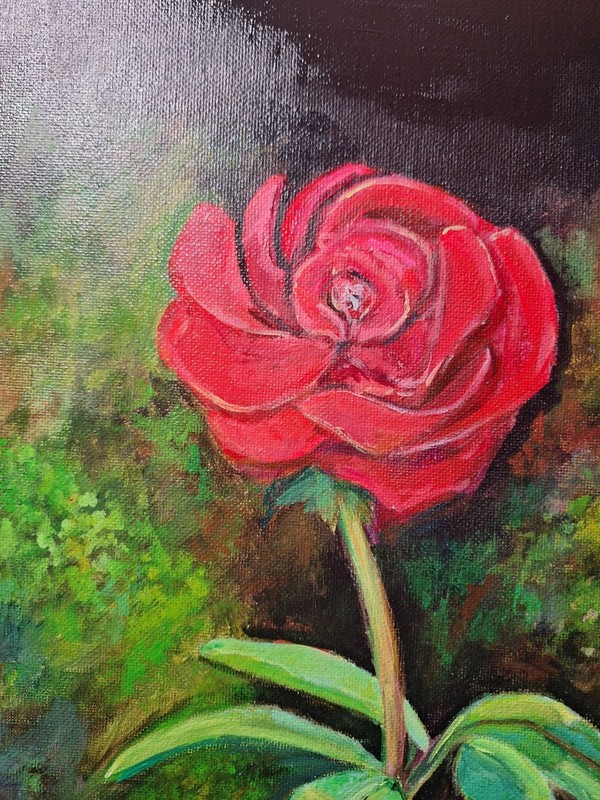Original Red Rose 11x14 Acrylic Canvas Painting Signed Contemporary Wall Art gallery
