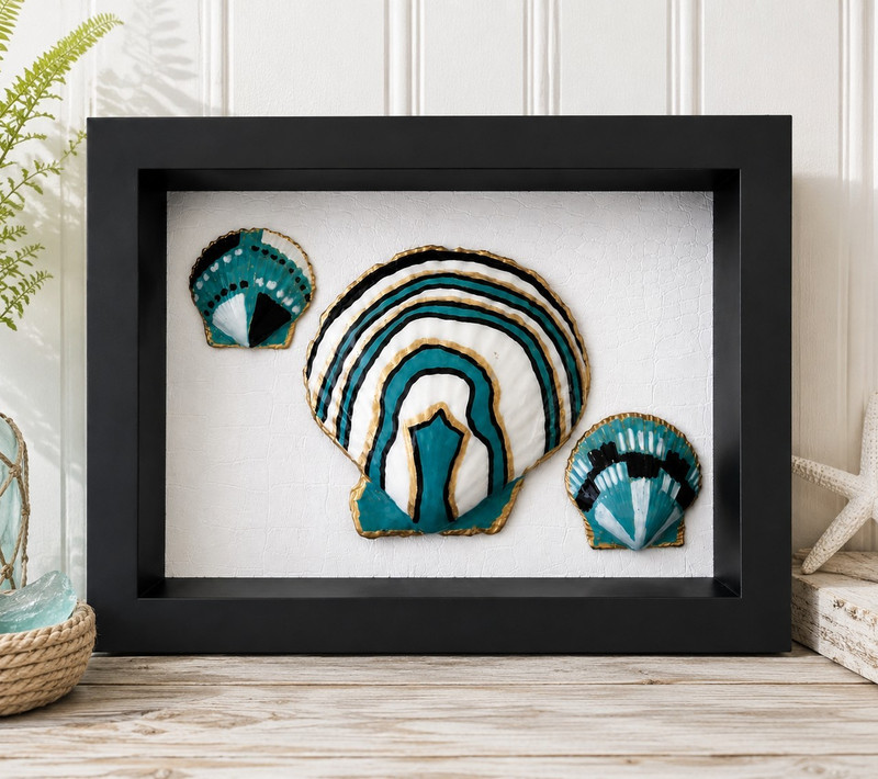 Handpainted Sea Shell Art Nautical Beach "Sugar Shells" Coastal Decor