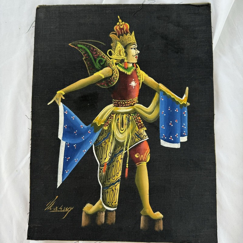 Original Vintage Signed Exotic Man Of Royalty Painting On Cloth 9.75” x 12.75″