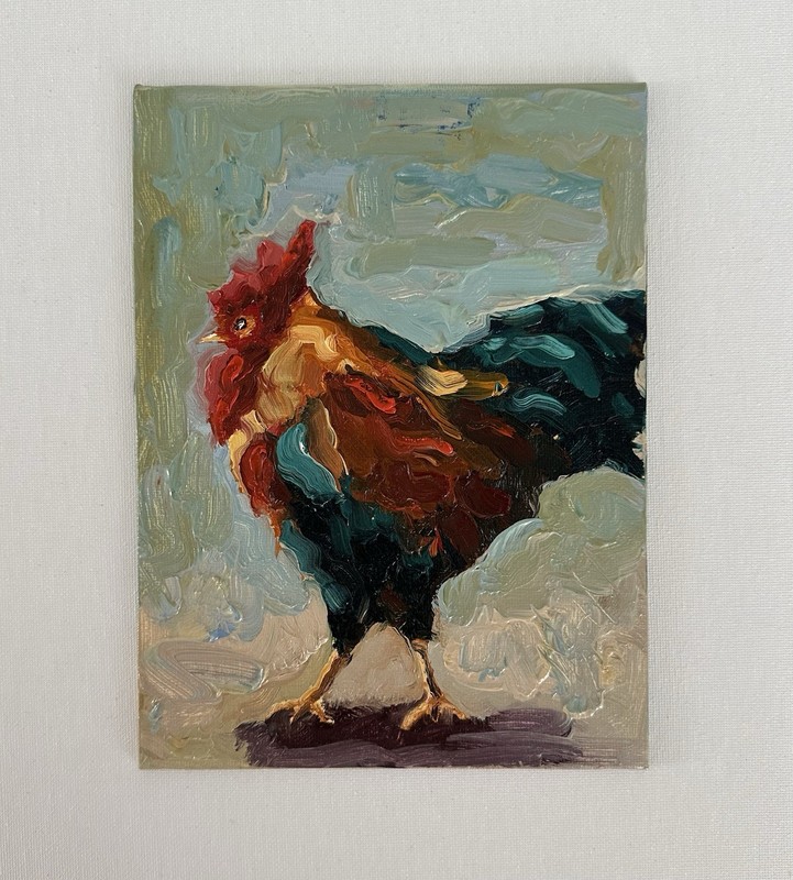 Original Impressionist Oil Painting Rooster Animal Art Canvas Birds gallery
