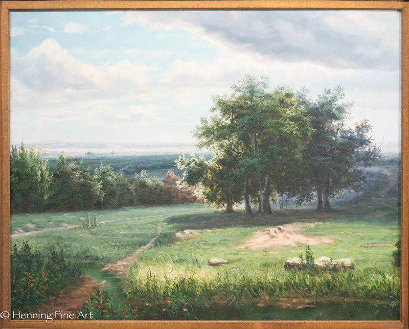 Stunning Landscape Painting of Vast Landscape Flowers & Distant Mountains 33x39" gallery