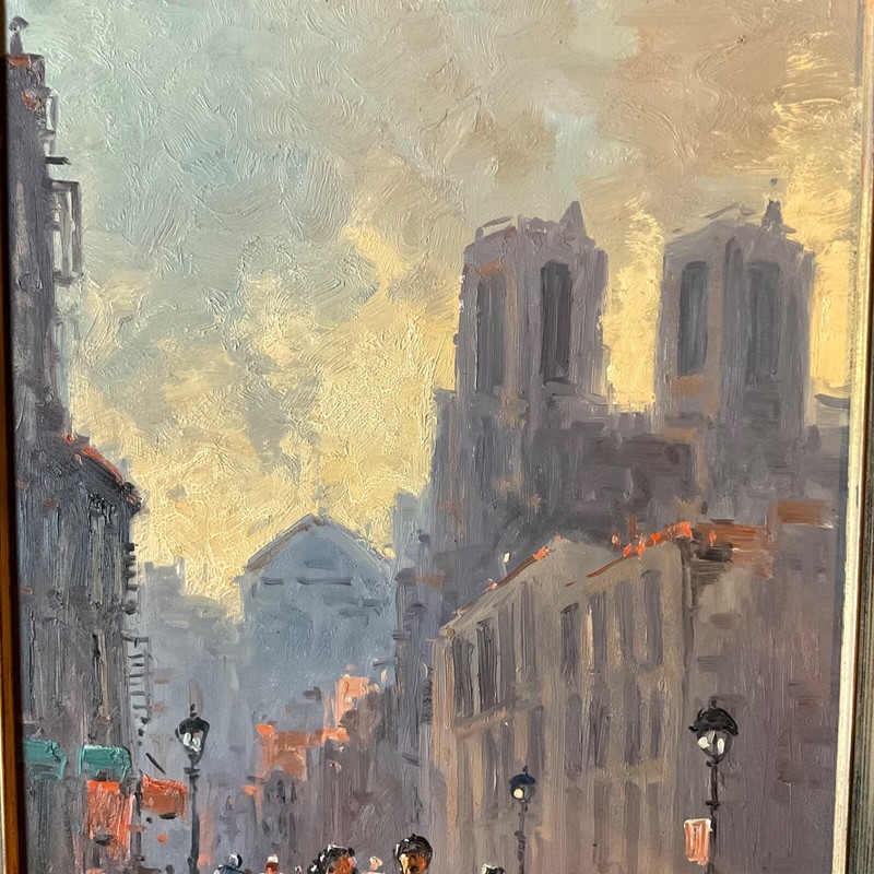 VINTAGE Paris cityscape landscape hand painted original oil PAINTING signed gallery