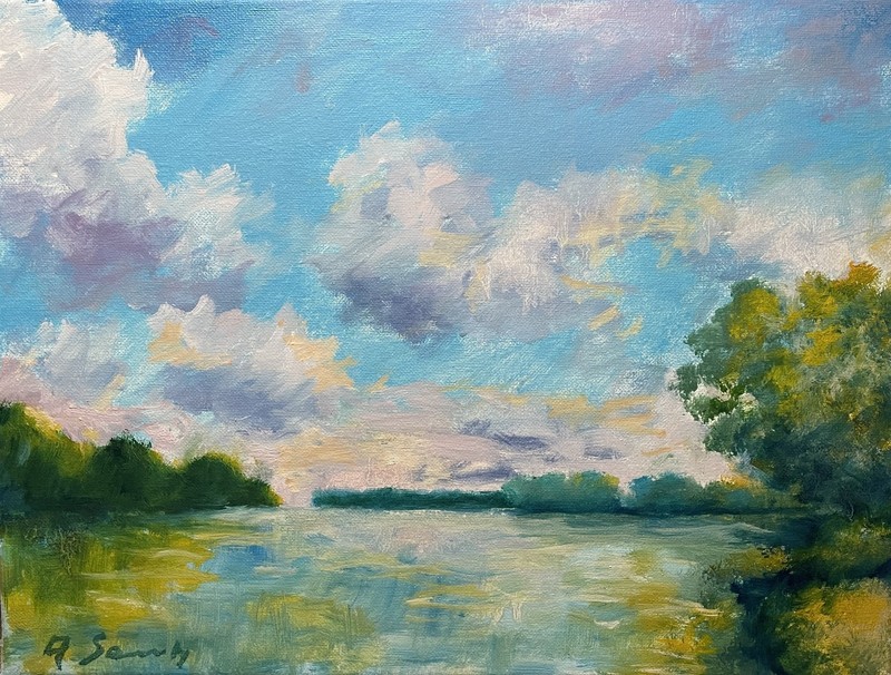 ORIGINAL OIL PAINTING LANDSCAPE 12x16 IMPRESSIONIST LAKE SKY WALL A SEMBERECKI gallery