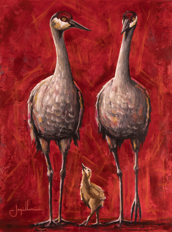 Hand Painted Original Sandhill Cranes by Jeff Miller, Not a print, Signed gallery
