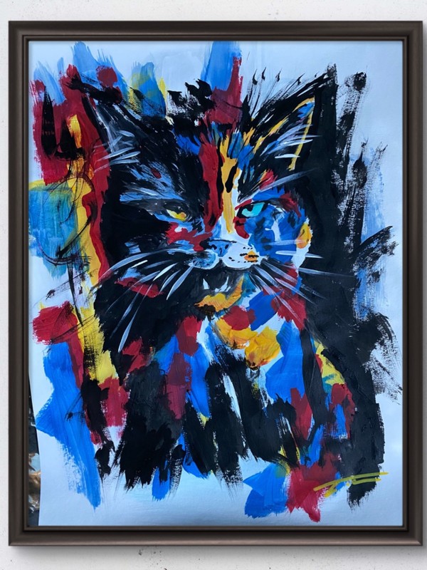 Angry Cat Abstract Expressionist Colorful Acrylic Original Art 14×11 Paper
