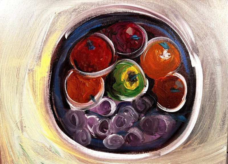 Original Art 12x16 Fruit Bowl Canvas Expressionism Kitchen Multicolor Fine Art gallery