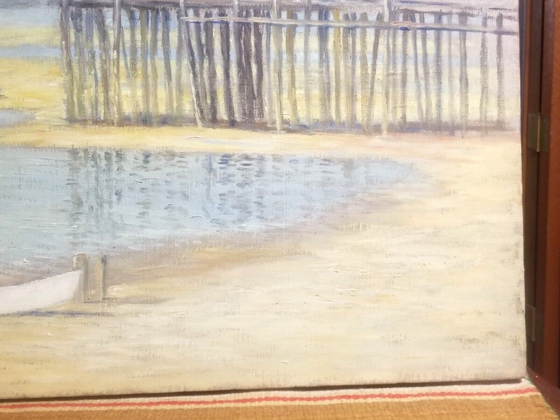 BEAUTIFUL Lg COASTAL LANDSCAPE NE BEACH & WARF SCENE MAINE RI DANIEL KOTZ 1920s gallery