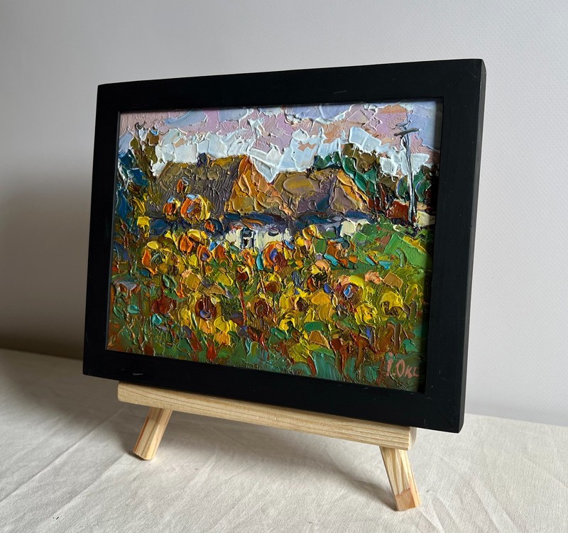Oil Painting Cozy Village Life O. Ivanyuk Landscape Unframed Original nAAA3984 gallery