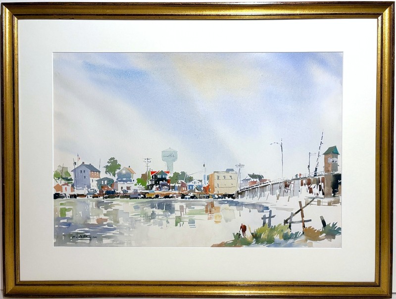HOWARD WATSON 20th c. American PA Artist WATERCOLOR Stone Harbor New Jersey NJ
