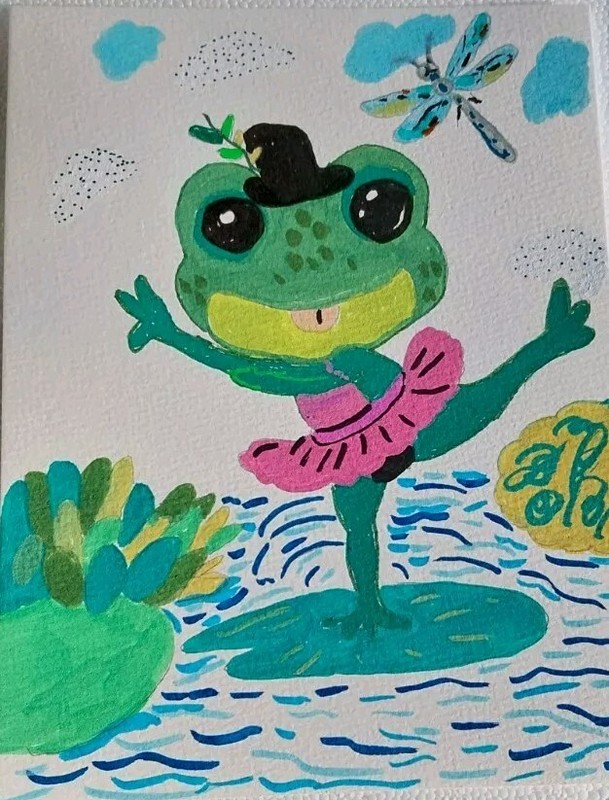 GAT PAINTINGS IMPRESSIONISM Frog Lilly PAD Lake Dance ORIGINAL WHIMSICAL Animal