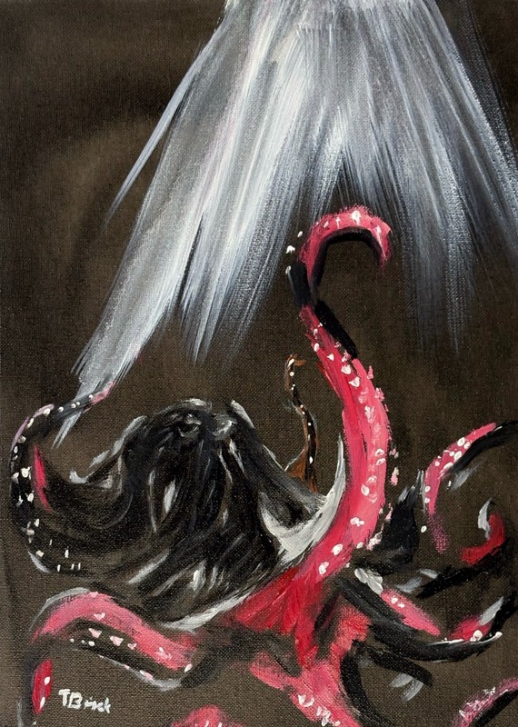 Original Deep Sea Octopus Painting Marine Life Ocean Creature 11×14 Canvas Art