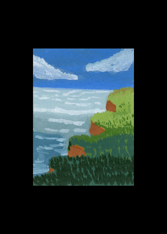 ACEO Art Trading Card Cliff Beach Ocean Acrylic Marker OOAK Original Painting gallery