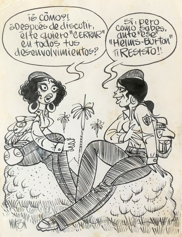 Criollitas de Wilson. Ink on cardboard. Original signed. Created in ca 1975.
